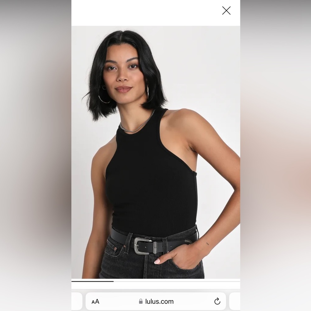 Lulu’s Easygoing Behavior Black Ribbed Knit Racerback Tank Top